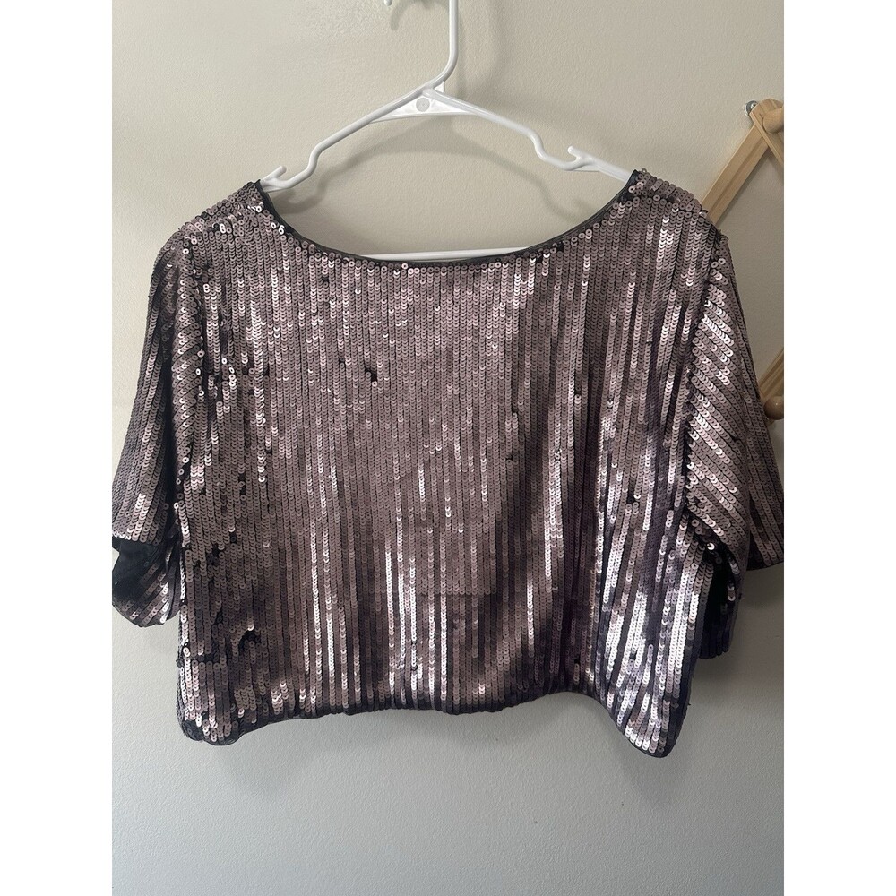 SEQUIN STYLE CROP TOP SZ 1X MATTE ROSE Going out festival rave top - Picture 2 of 5